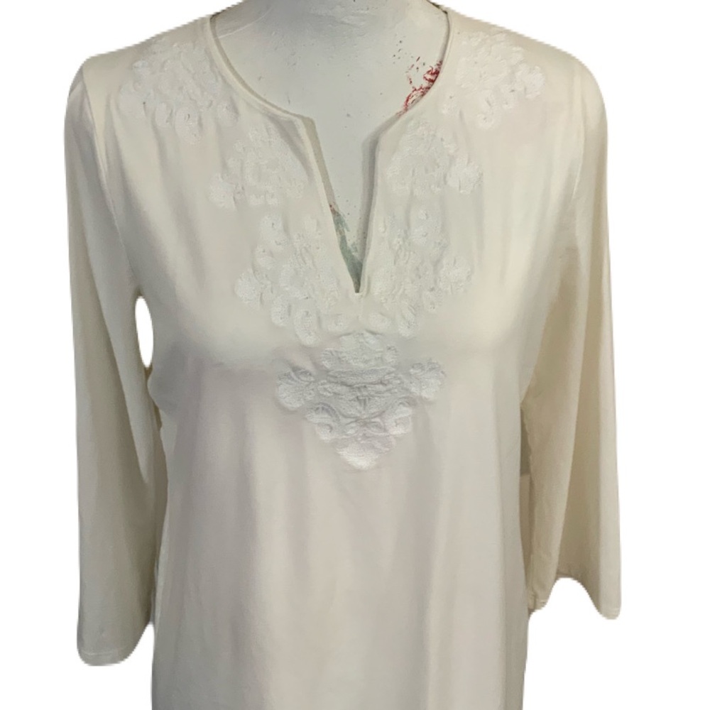 Nine West Cream Embroidered Blouse